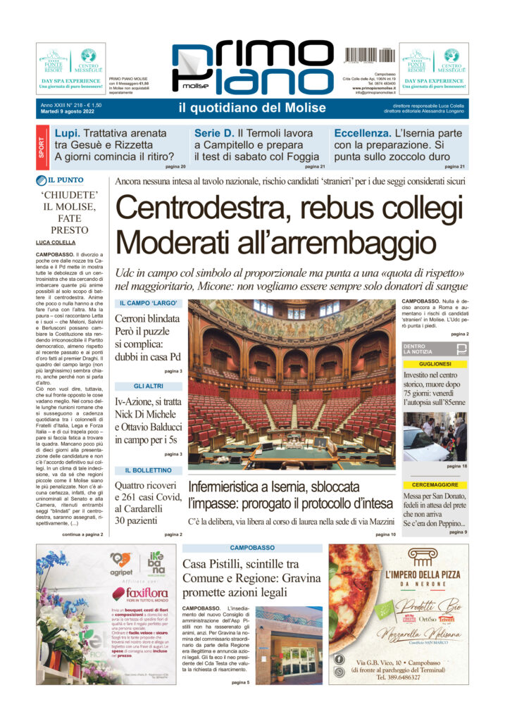 L’edizione completa di Primo Piano Molise del 9 agosto