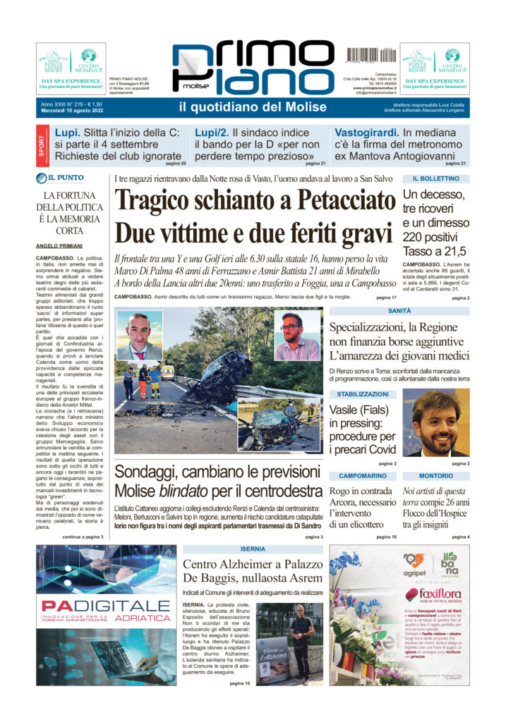L’edizione completa di Primo Piano Molise del 10 agosto