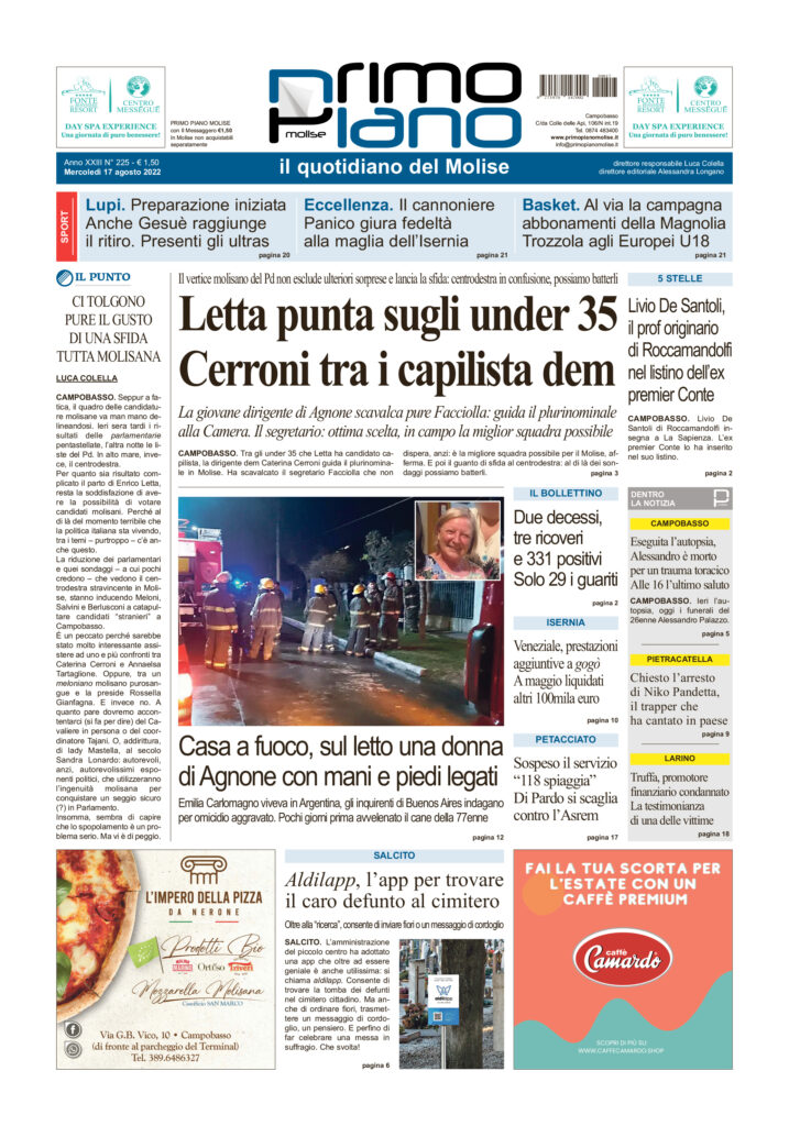 L’edizione completa di Primo Piano Molise del 17 agosto