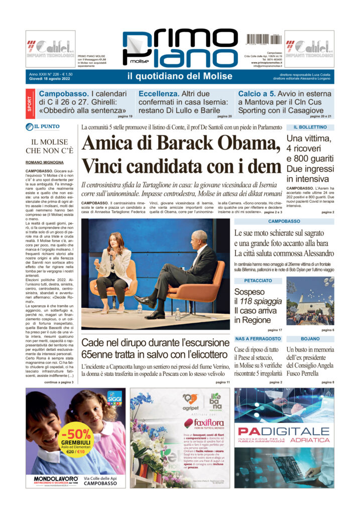 L’edizione completa di Primo Piano Molise del 18 agosto