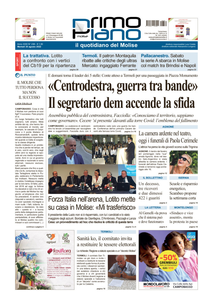 L’edizione completa di Primo Piano Molise del 30 agosto