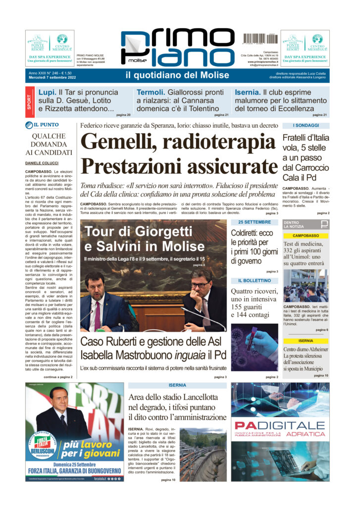 L’edizione completa di Primo Piano Molise del 7 settembre
