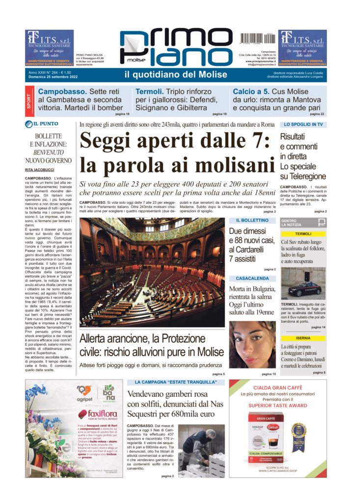L’edizione completa di Primo Piano Molise del 25 settembre