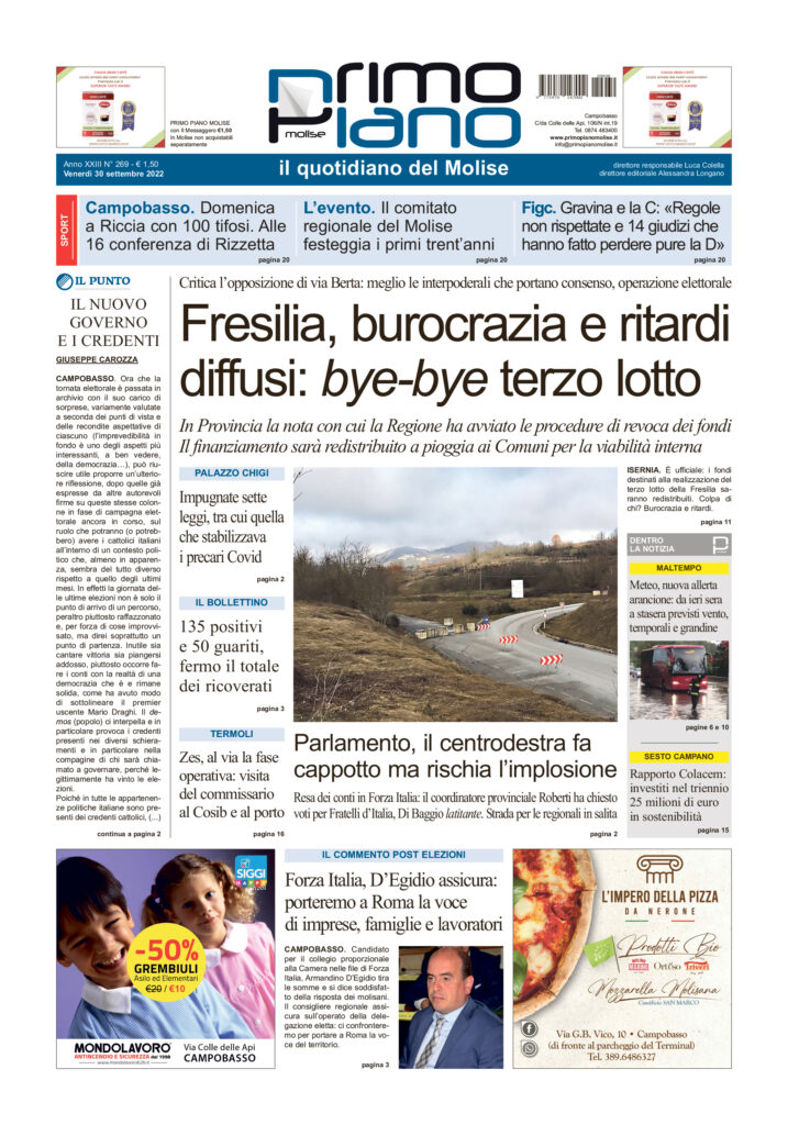 L’edizione completa di Primo Piano Molise del 30 settembre
