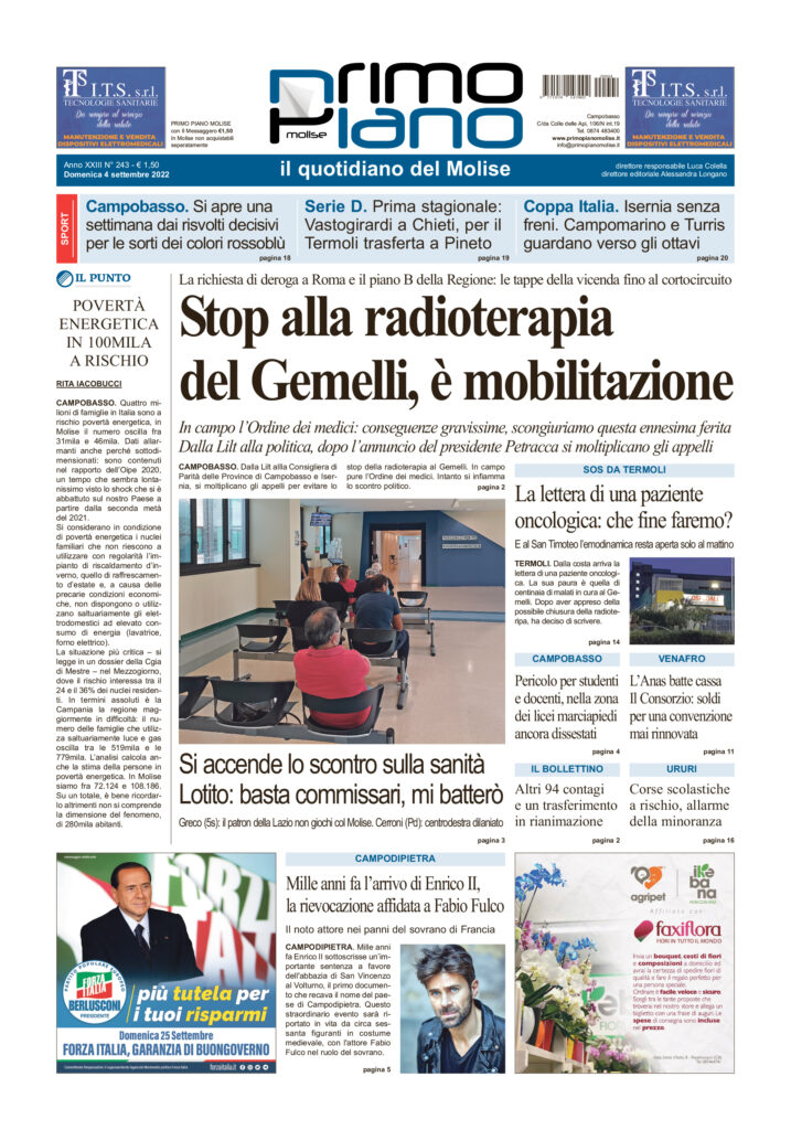 L’edizione completa di Primo Piano Molise del 4 settembre