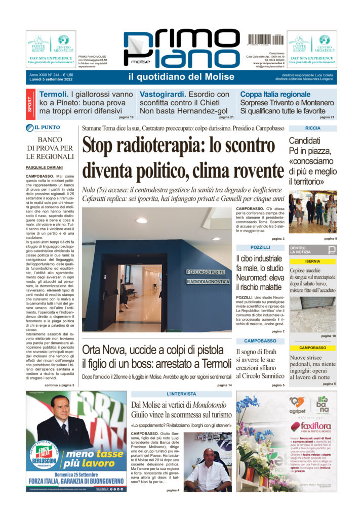 L’edizione completa di Primo Piano Molise del 5 settembre