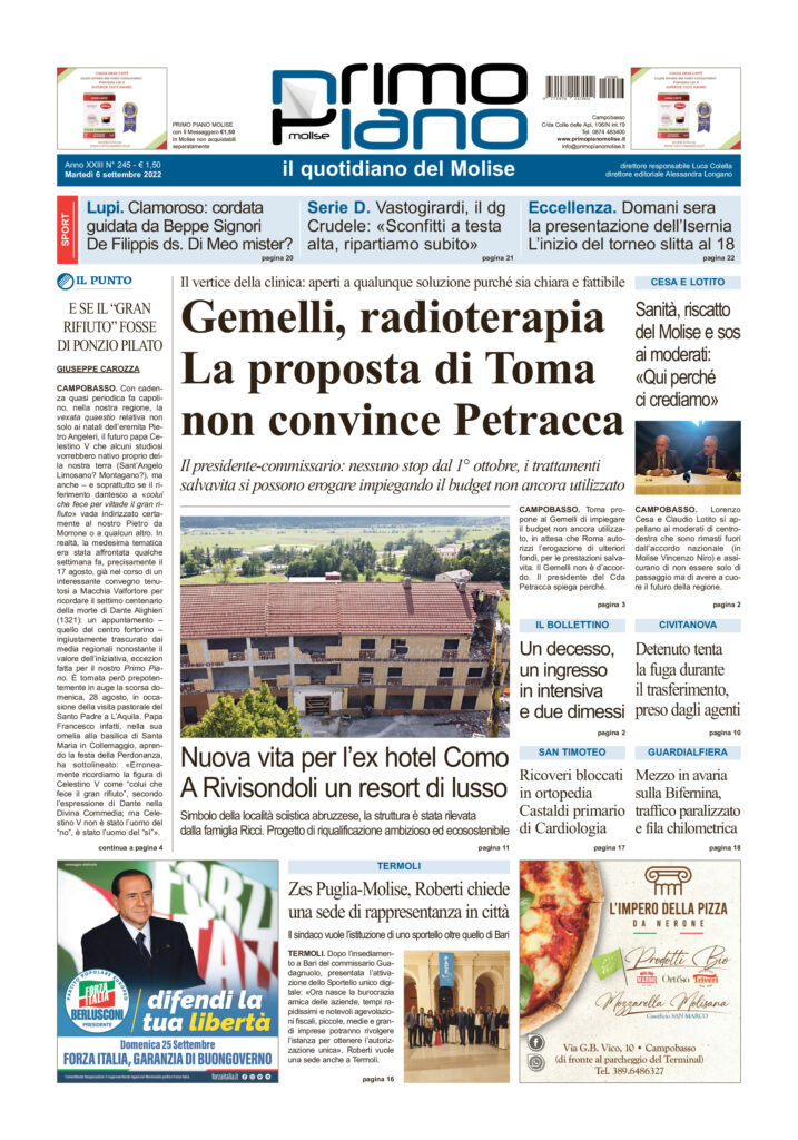L’edizione completa di Primo Piano Molise del 6 settembre