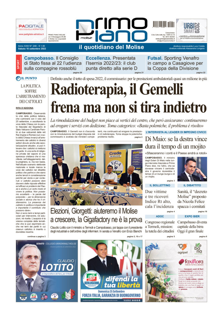 L’edizione completa di Primo Piano Molise del 10 settembre