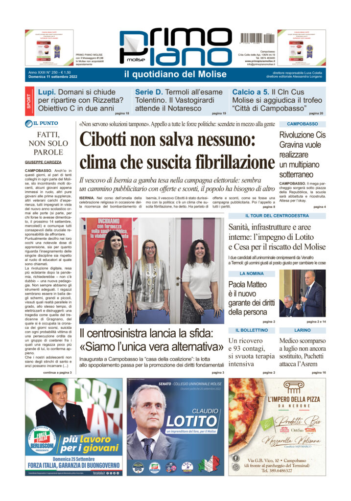 L’edizione completa di Primo Piano Molise dell’11 settembre