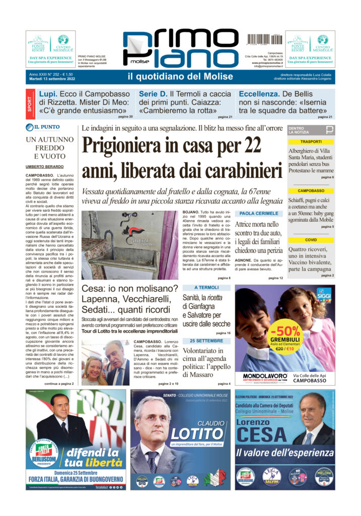 L’edizione completa di Primo Piano Molise del 13 settembre