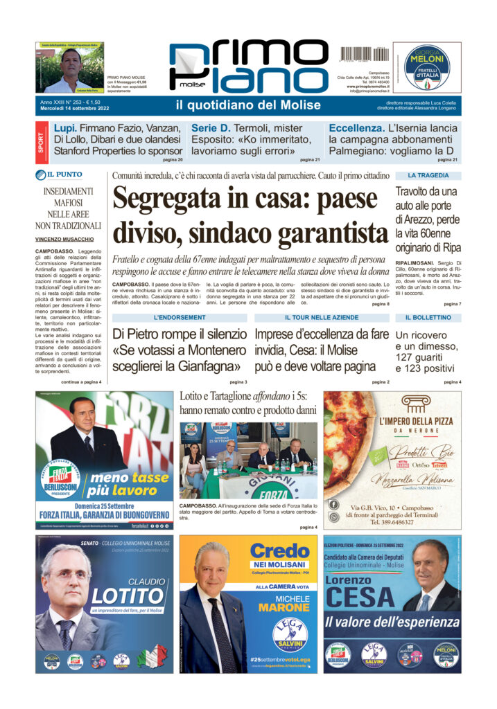 L’edizione completa di Primo Piano Molise del 14 settembre
