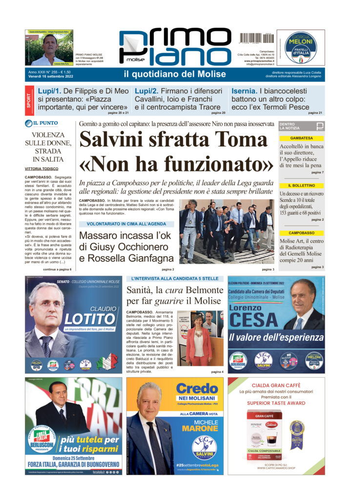 L’edizione completa di Primo Piano Molise del 16 settembre