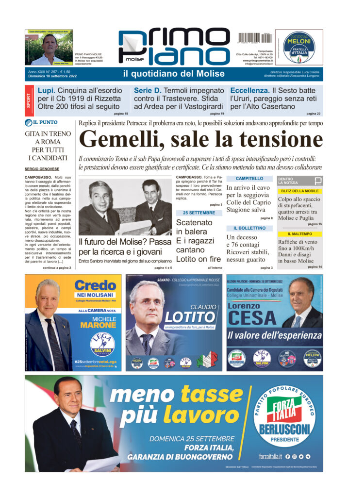 L’edizione completa di Primo Piano Molise del 18 settembre
