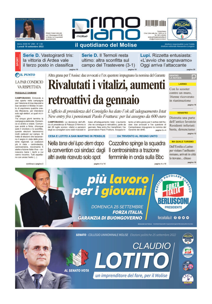 L’edizione completa di Primo Piano Molise del 18 settembre