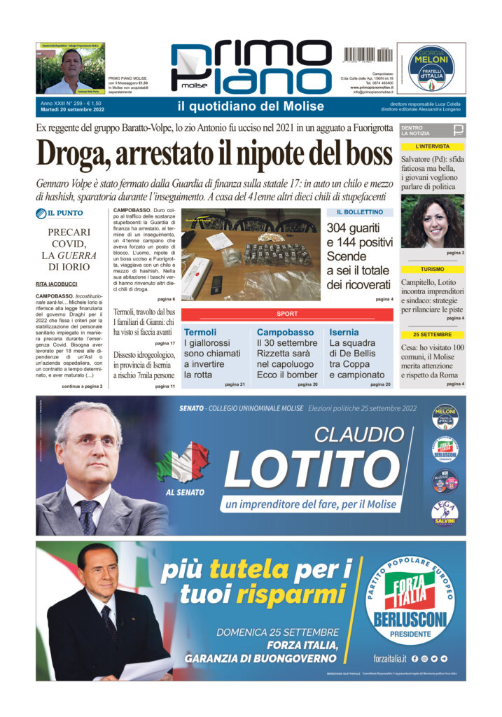 L’edizione completa di Primo Piano Molise del 20 settembre