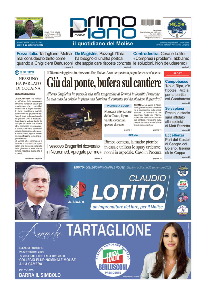 L’edizione completa di Primo Piano Molise del 22 settembre