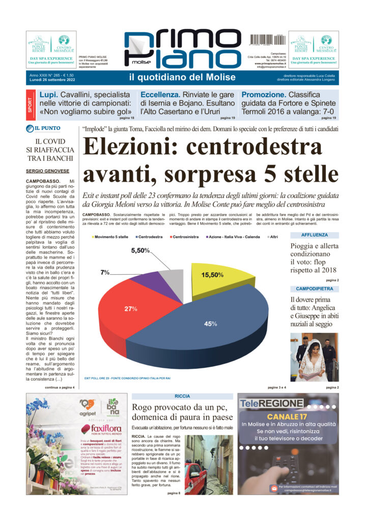 L’edizione completa di Primo Piano Molise del 26 settembre