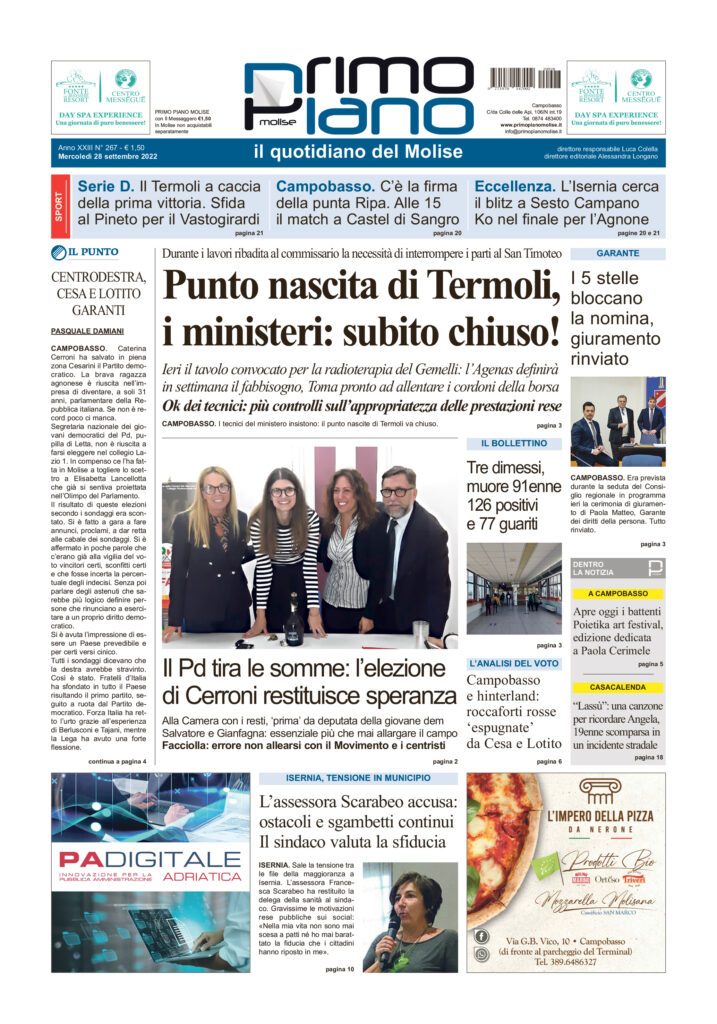 L’edizione completa di Primo Piano Molise del 28 settembre