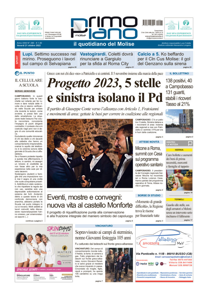 L’edizione completa di Primo Piano Molise del 21 ottobre