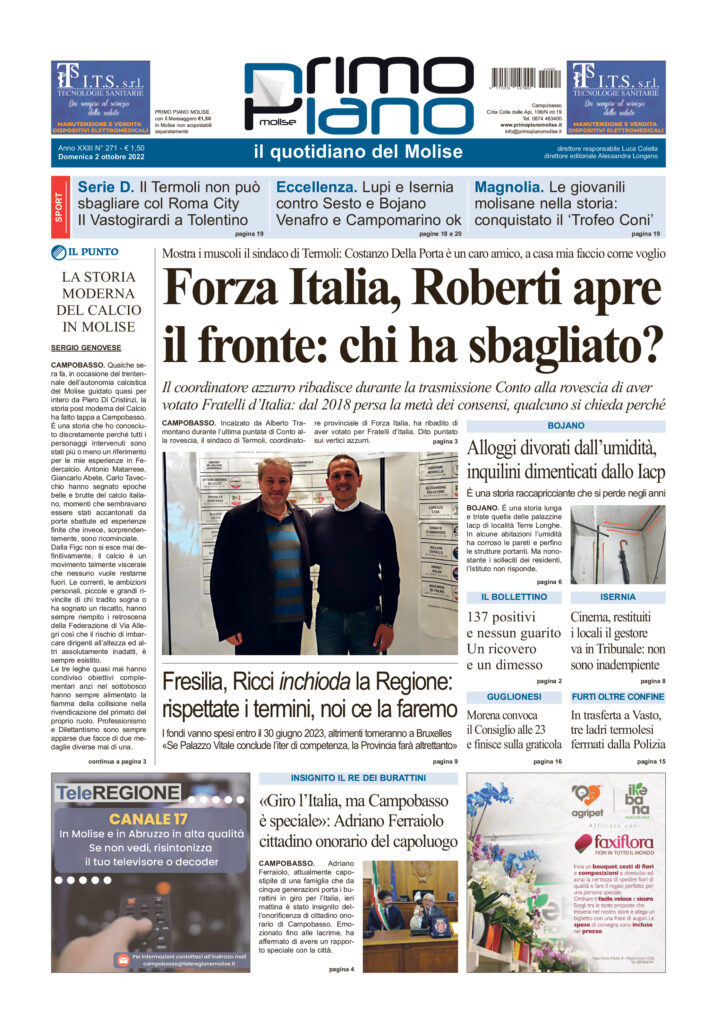 L’edizione completa di Primo Piano Molise del 2 ottobre