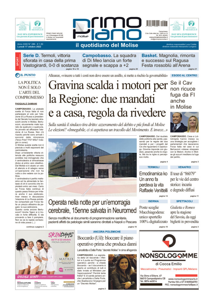 L’edizione completa di Primo Piano Molise del 17 ottobre