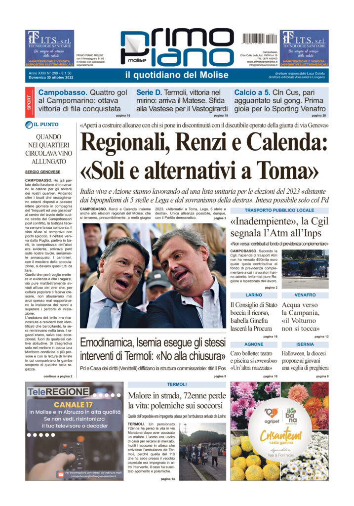 L’edizione completa di Primo Piano Molise del 30 ottobre