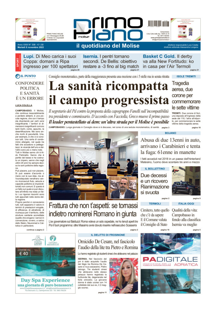 L’edizione completa di Primo Piano Molise del 8 novembre