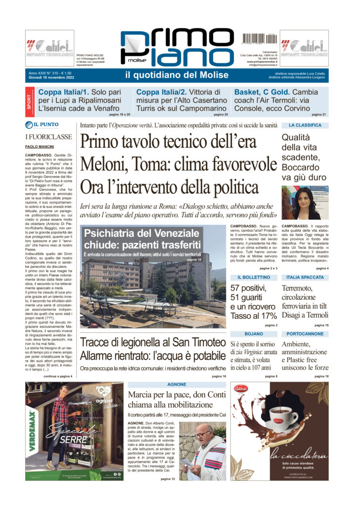 L’edizione completa di Primo Piano Molise del 10 novembre