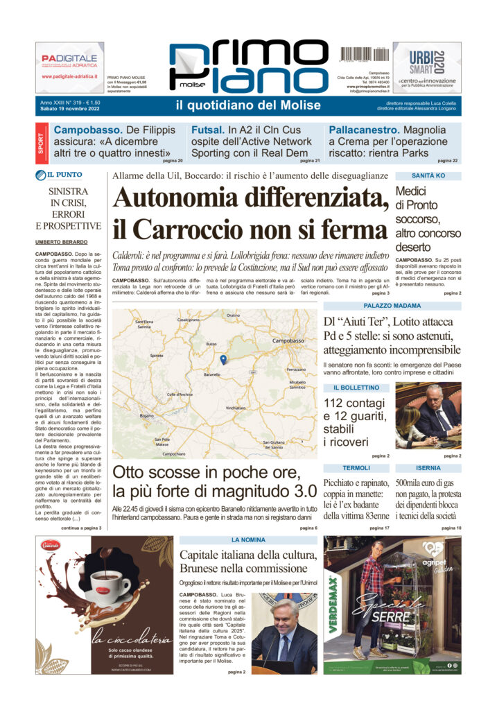 L’edizione completa di Primo Piano Molise del 19 novembre