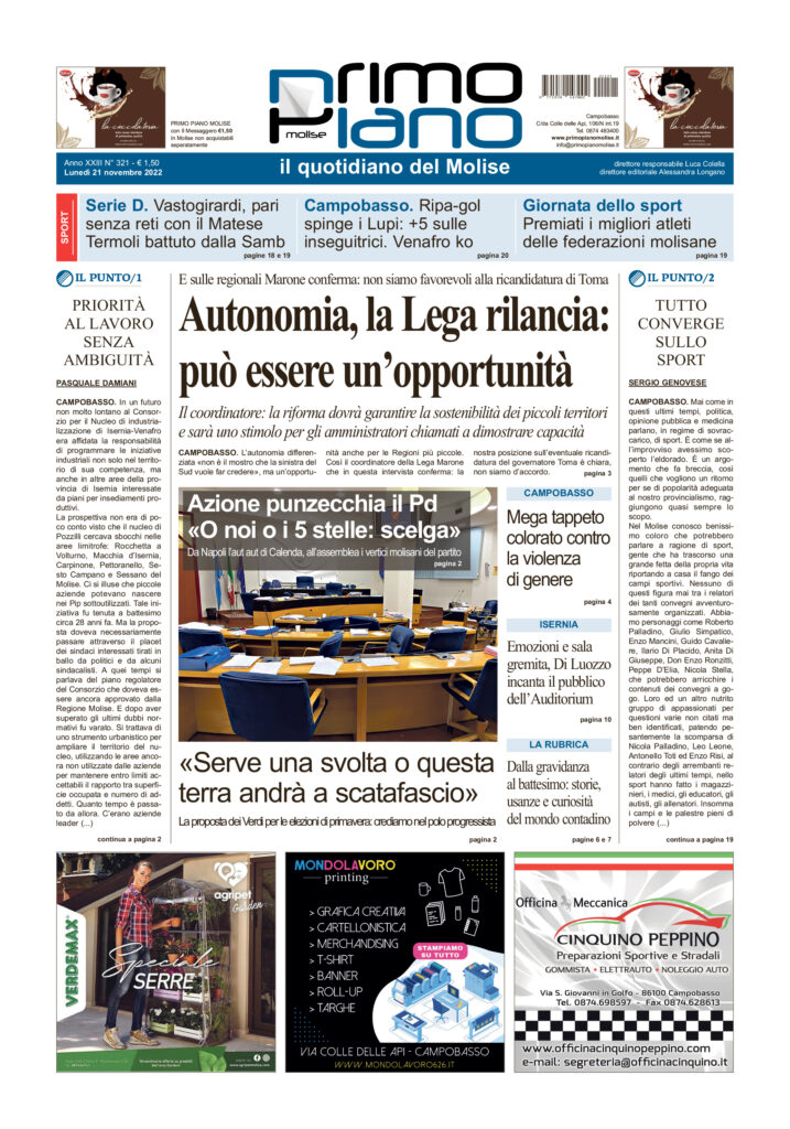 L’edizione completa di Primo Piano Molise del 21 novembre