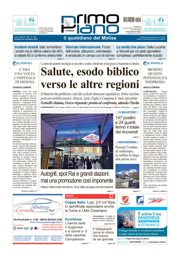 L’edizione completa di Primo Piano Molise del 24 novembre