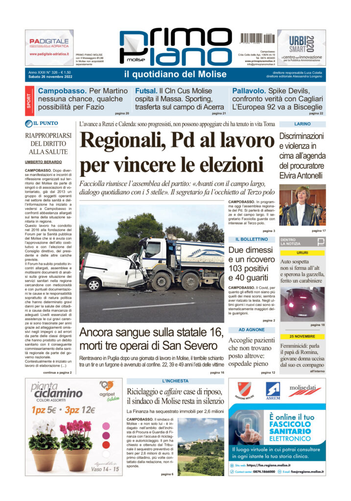 L’edizione completa di Primo Piano Molise del 26 novembre