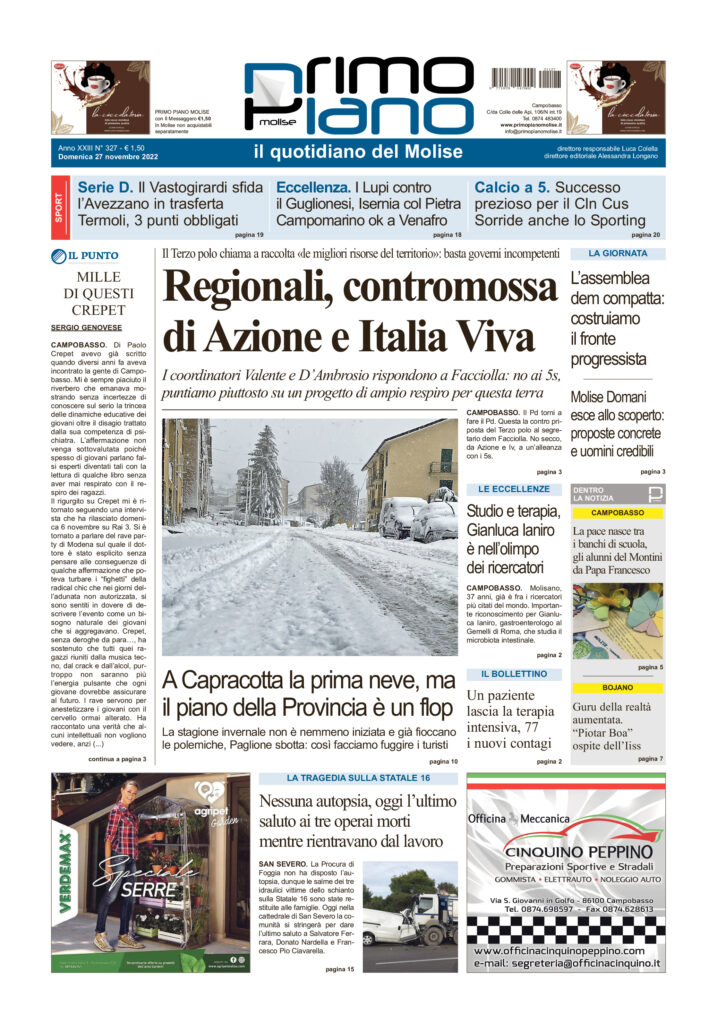 L’edizione completa di Primo Piano Molise del 27 novembre