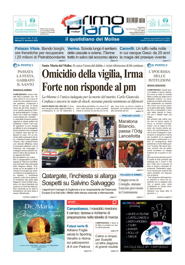 L’edizione completa di Primo Piano Molise del 27 dicembre