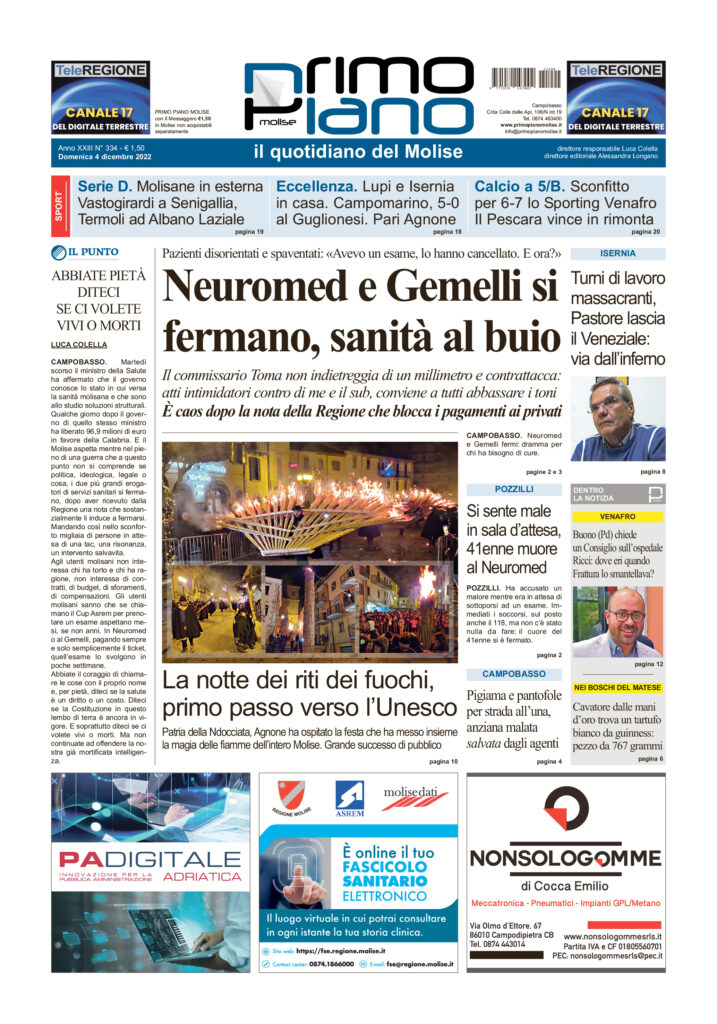 L’edizione completa di Primo Piano Molise del 4 dicembre