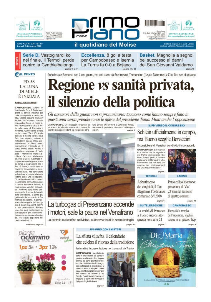 L’edizione completa di Primo Piano Molise del 5 dicembre