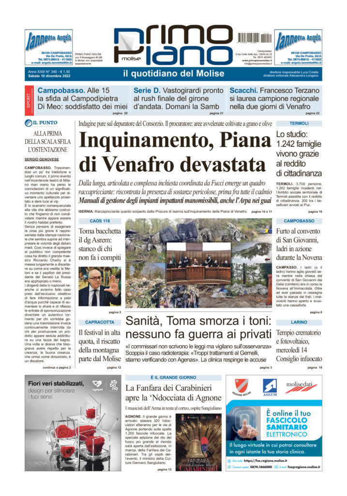 L’edizione completa di Primo Piano Molise del 10 dicembre