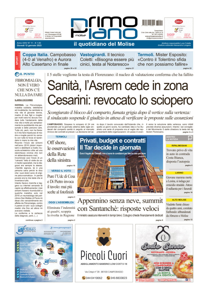L’edizione completa di Primo Piano Molise del 12 gennaio