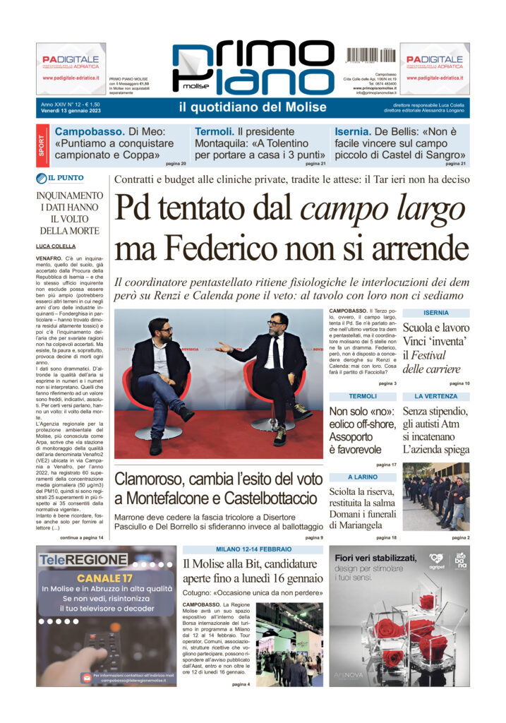 L’edizione completa di Primo Piano Molise del 13 gennaio