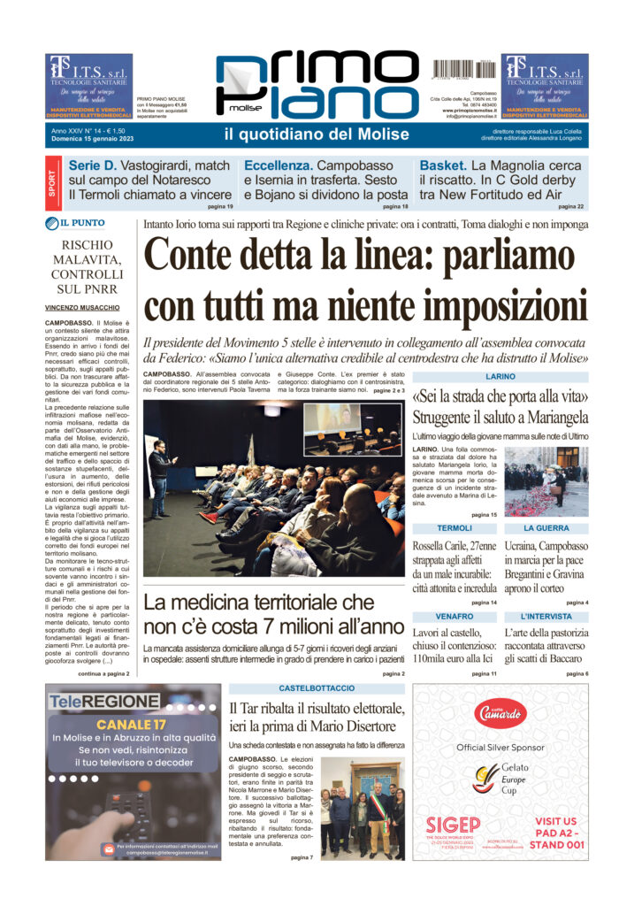 L’edizione completa di Primo Piano Molise del 15 gennaio