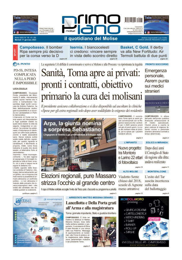 L’edizione completa di Primo Piano Molise del 17 gennaio