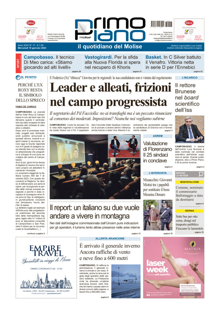 L’edizione completa di Primo Piano Molise del 18 gennaio