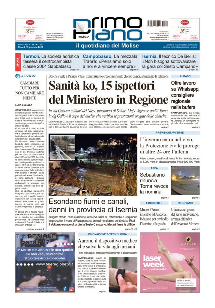 L’edizione completa di Primo Piano Molise del 19 gennaio