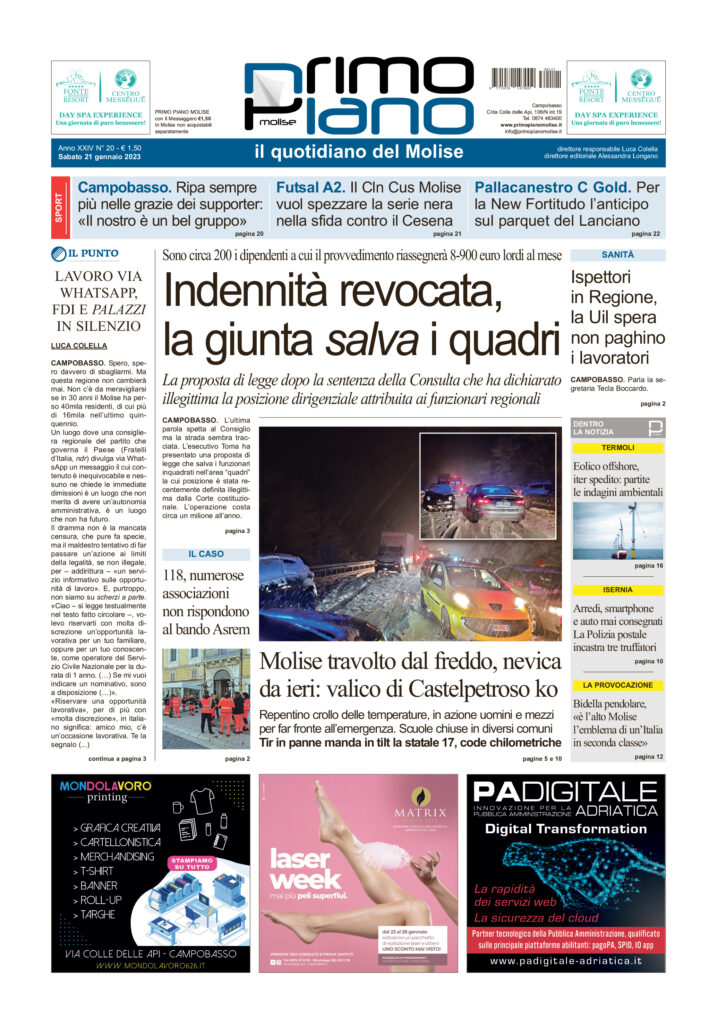 L’edizione completa di Primo Piano Molise del 21 gennaio