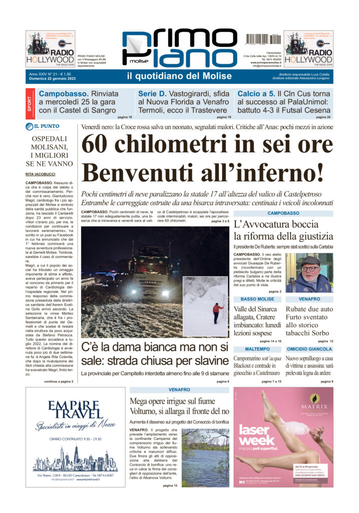 L’edizione completa di Primo Piano Molise del 22 gennaio