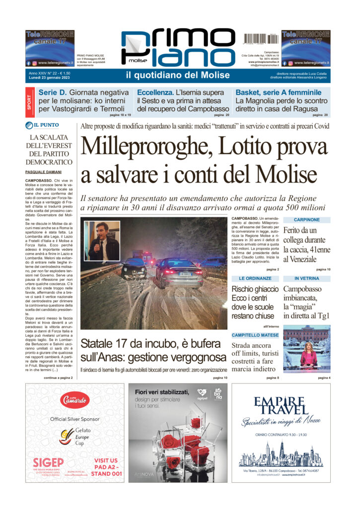 L’edizione completa di Primo Piano Molise del 23 gennaio