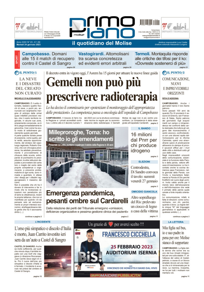 L’edizione completa di Primo Piano Molise del 24 gennaio