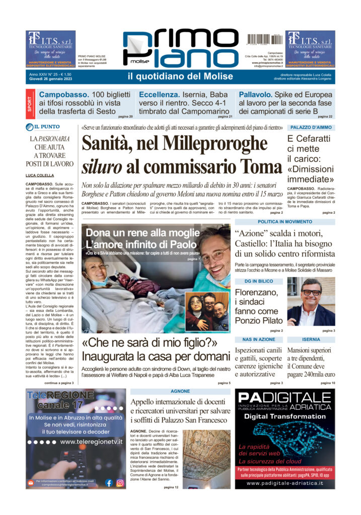 L’edizione completa di Primo Piano Molise del 26 gennaio
