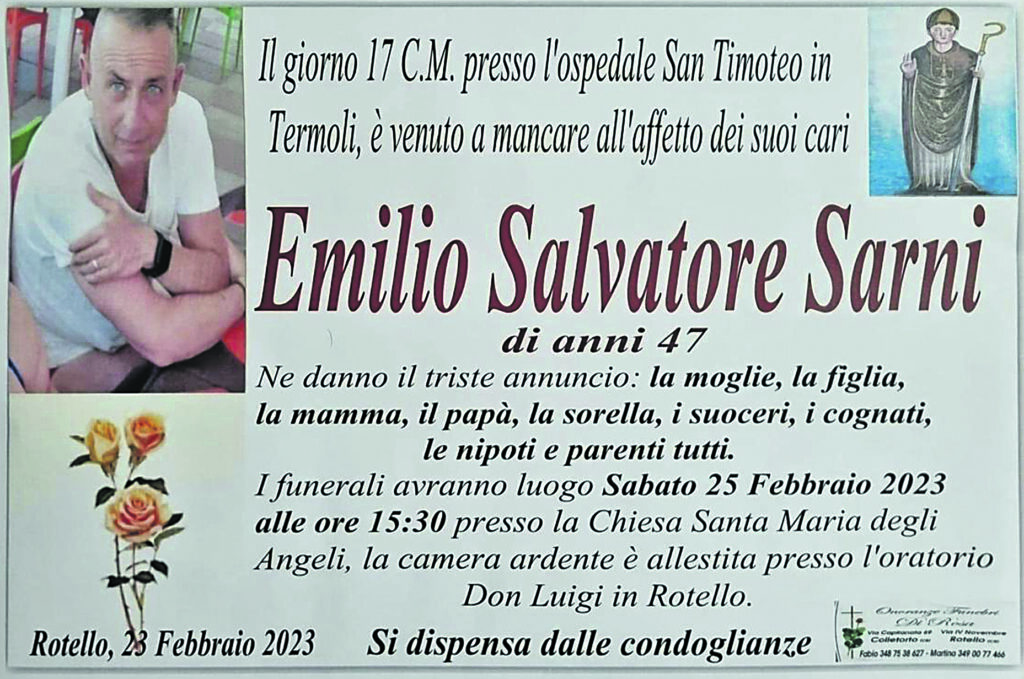 Rotello, proclamato il lutto cittadino per i funerali di Emilio