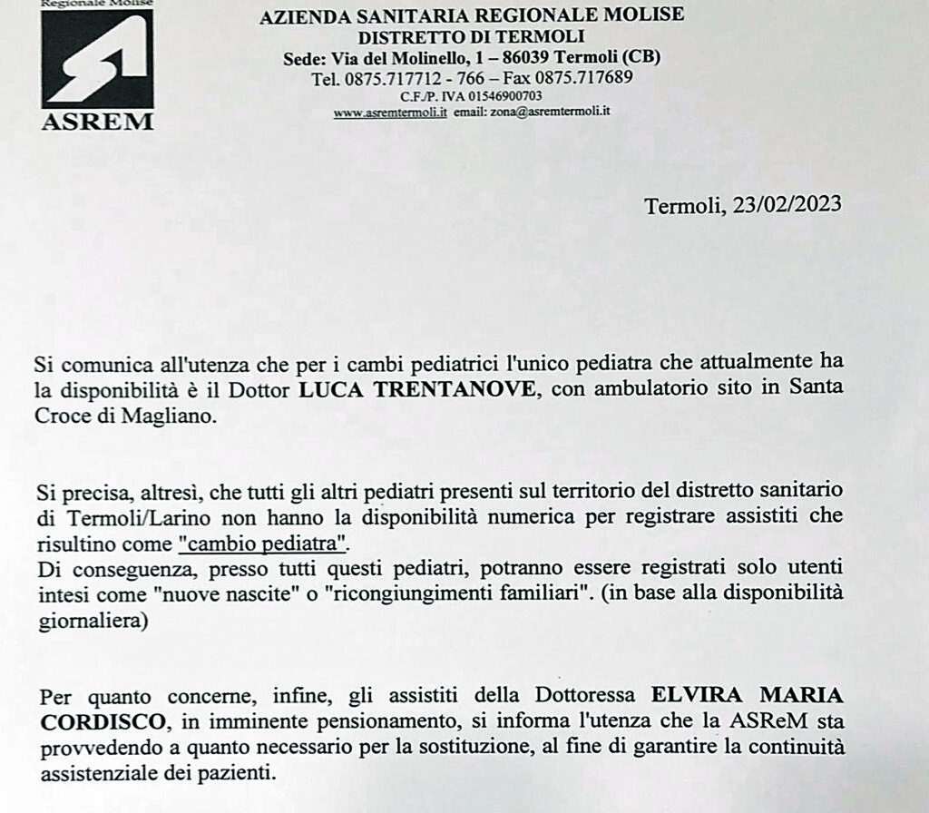 La pediatra va in pensione e non ci sono sostituti